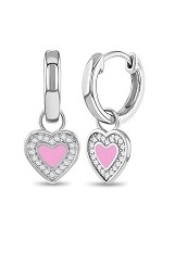 nice silver pink enameled heart huggie hoop baby earrings 